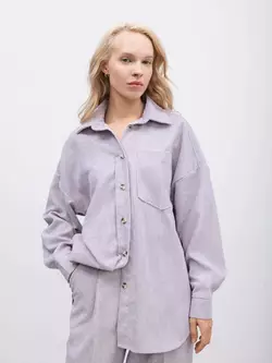 Сорочка оверсайз з фактурної тканини ніжно-лавандового кольору р. S Сорочка оверсайз з фактурної тканини ніжно-лавандового кольору р. S