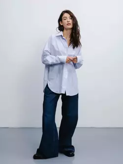 Базова сорочка оверсайз в блакитну тонку клітинку р. S Базова сорочка оверсайз в блакитну тонку клітинку р. S