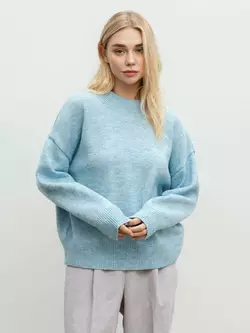 Світло-блакитний меланжевий светр у стилі помірного оверсайзу р.S Світло-блакитний меланжевий светр у стилі помірного оверсайзу р.S