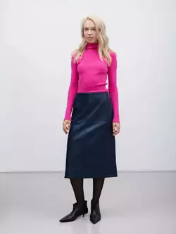 Стильна спідниця-міді темно-синього кольору зі штучної шкіри р. XS Стильна спідниця-міді темно-синього кольору зі штучної шкіри р. XS