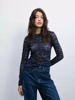 Елегантна темно-синя футболка з довгим рукавом р. XS Елегантна темно-синя футболка з довгим рукавом р. XS