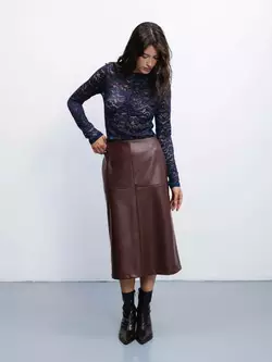 Коричнева спідниця-міді зі штучної шкіри р. XS Коричнева спідниця-міді зі штучної шкіри р. XS